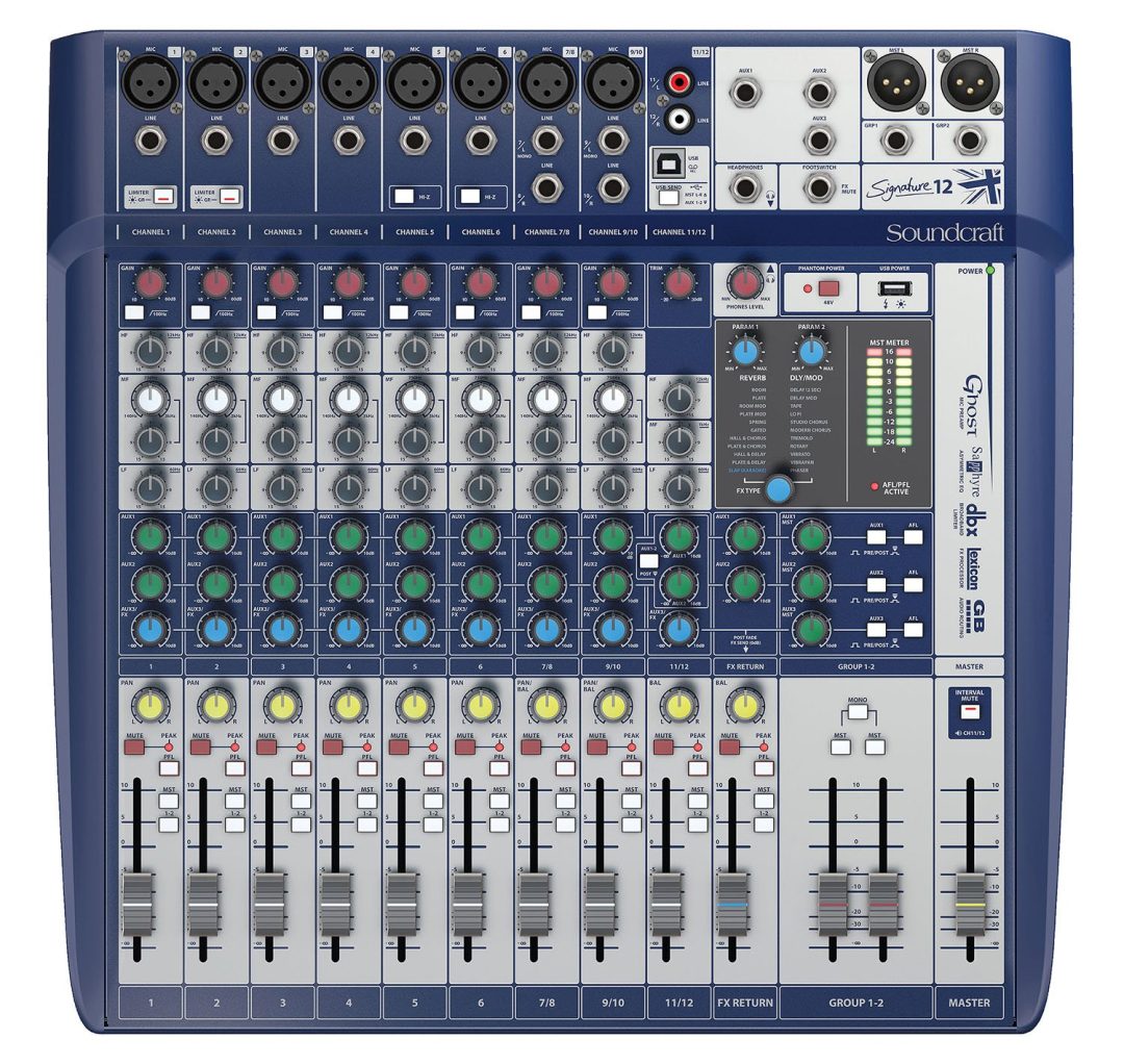 Soundcraft Signature 12 analog mixer top view