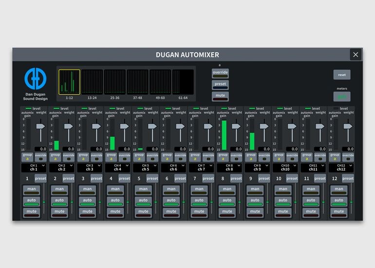 Dugan Automixer control screen on the Yamaha DM5
