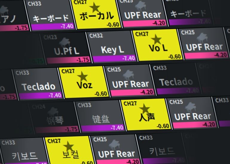 Yamaha DM5 screen showing multilingual channel name display